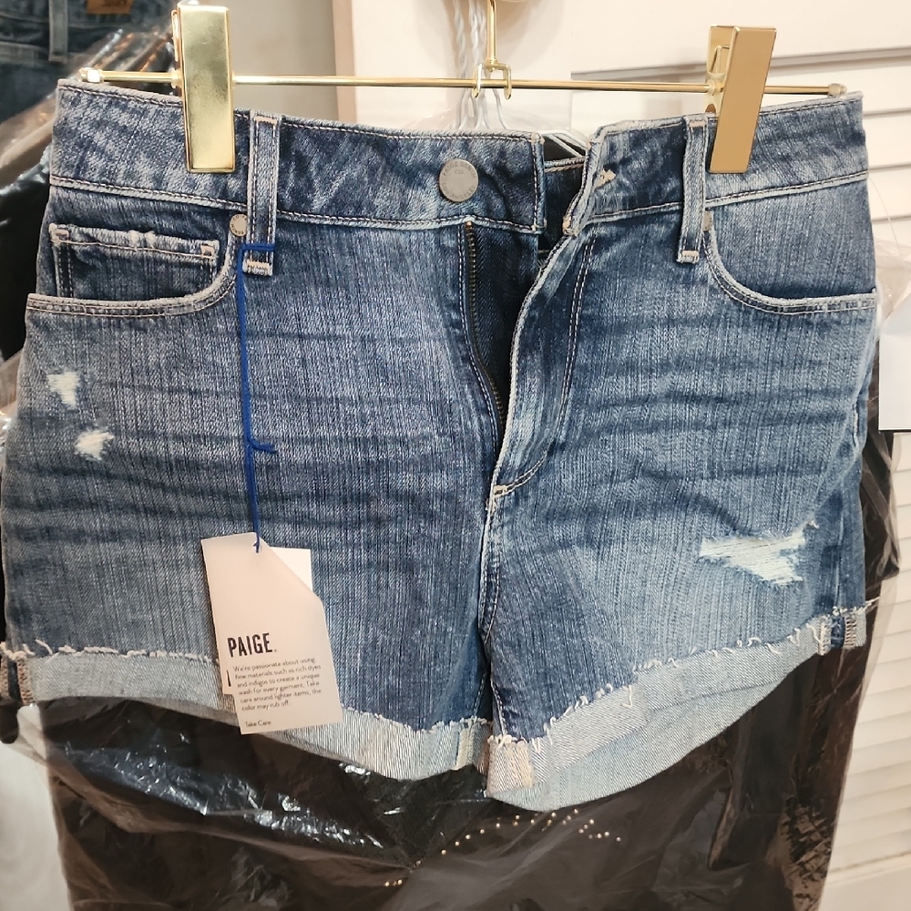 PAIGE Women's Distressed Blue Jean Shorts